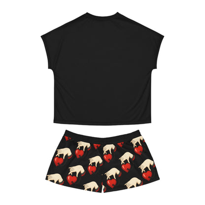 Pijama para mujer con un toque romántico, ropa de dormir acogedora, ropa de estar por casa bonita, regalo de San Valentín, pijama romántica, diseño de corazón AOP