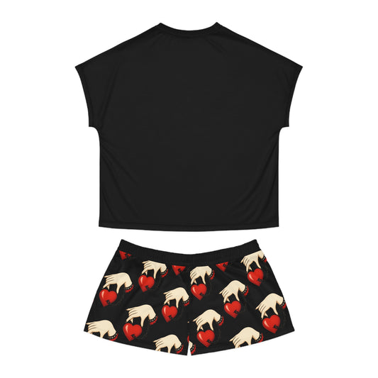 Pijama para mujer con un toque romántico, ropa de dormir acogedora, ropa de estar por casa bonita, regalo de San Valentín, pijama romántica, diseño de corazón AOP