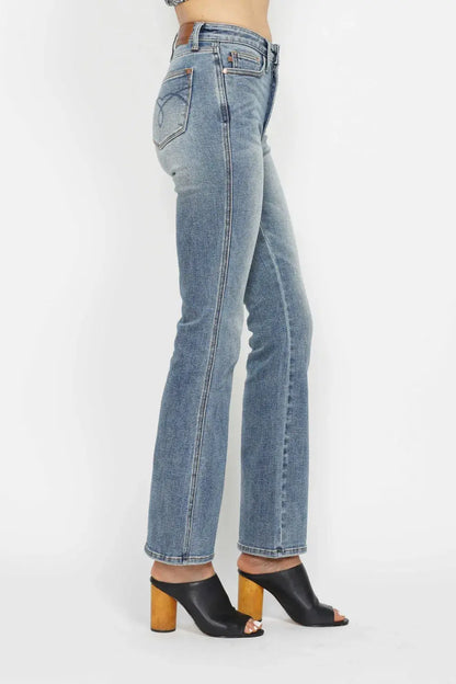 Judy Blue Jeans - Full Size Tummy Control Bootcut Jeans w/ Back Embroidered Pockets