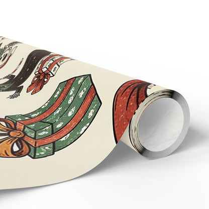 Deck The Halls With Little Skulls In Beige Holiday Gift Wrapping Paper