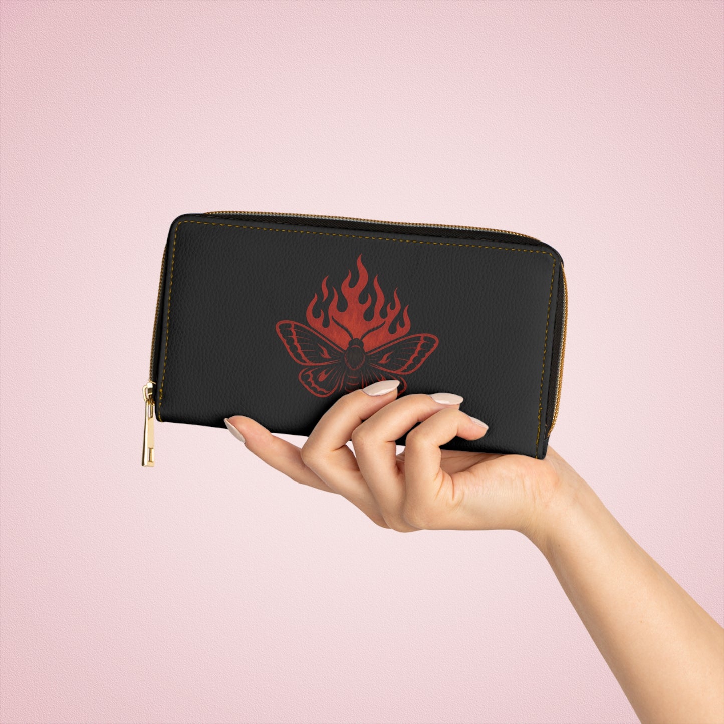 Cinderflight gothic wallet with fiery moth motif

Alternative fashion wallet with gothic moth design

Edgy gothic zip wallet with cinder-wing artwork

 