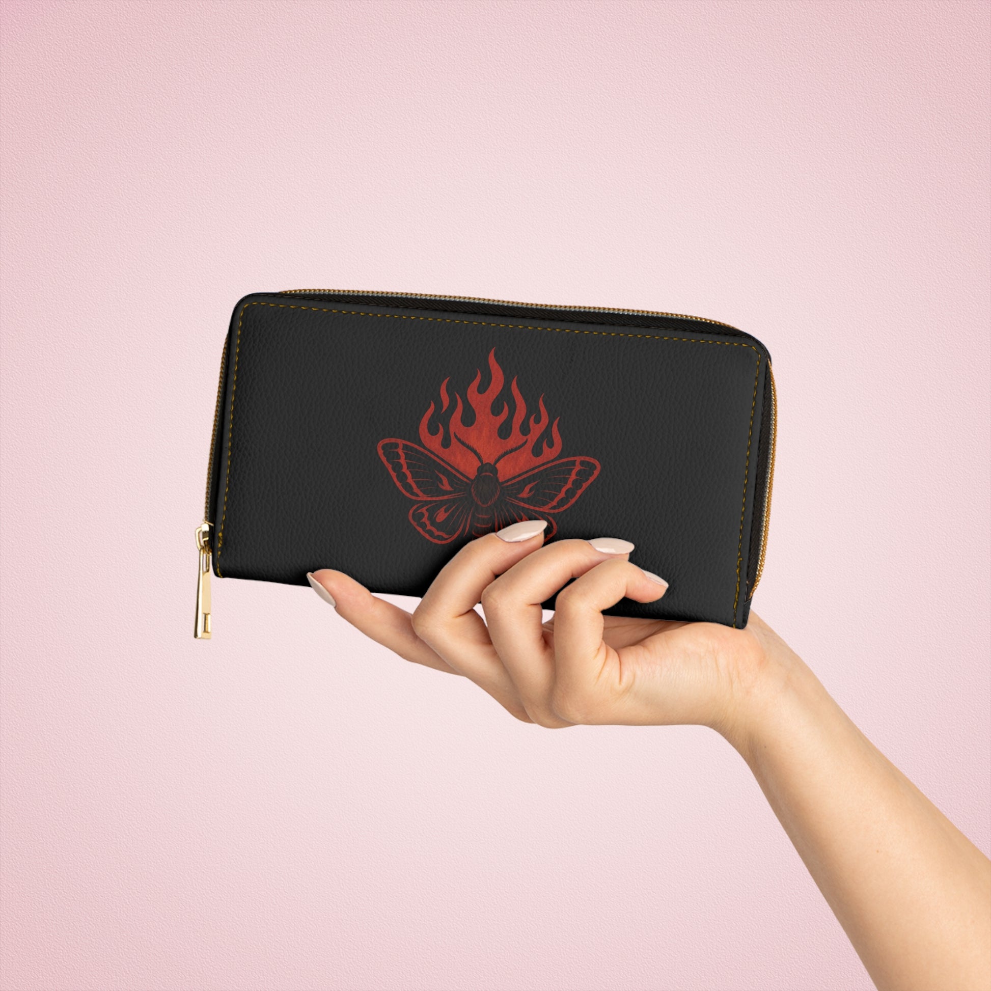 Cinderflight gothic wallet with fiery moth motif

Alternative fashion wallet with gothic moth design

Edgy gothic zip wallet with cinder-wing artwork

 