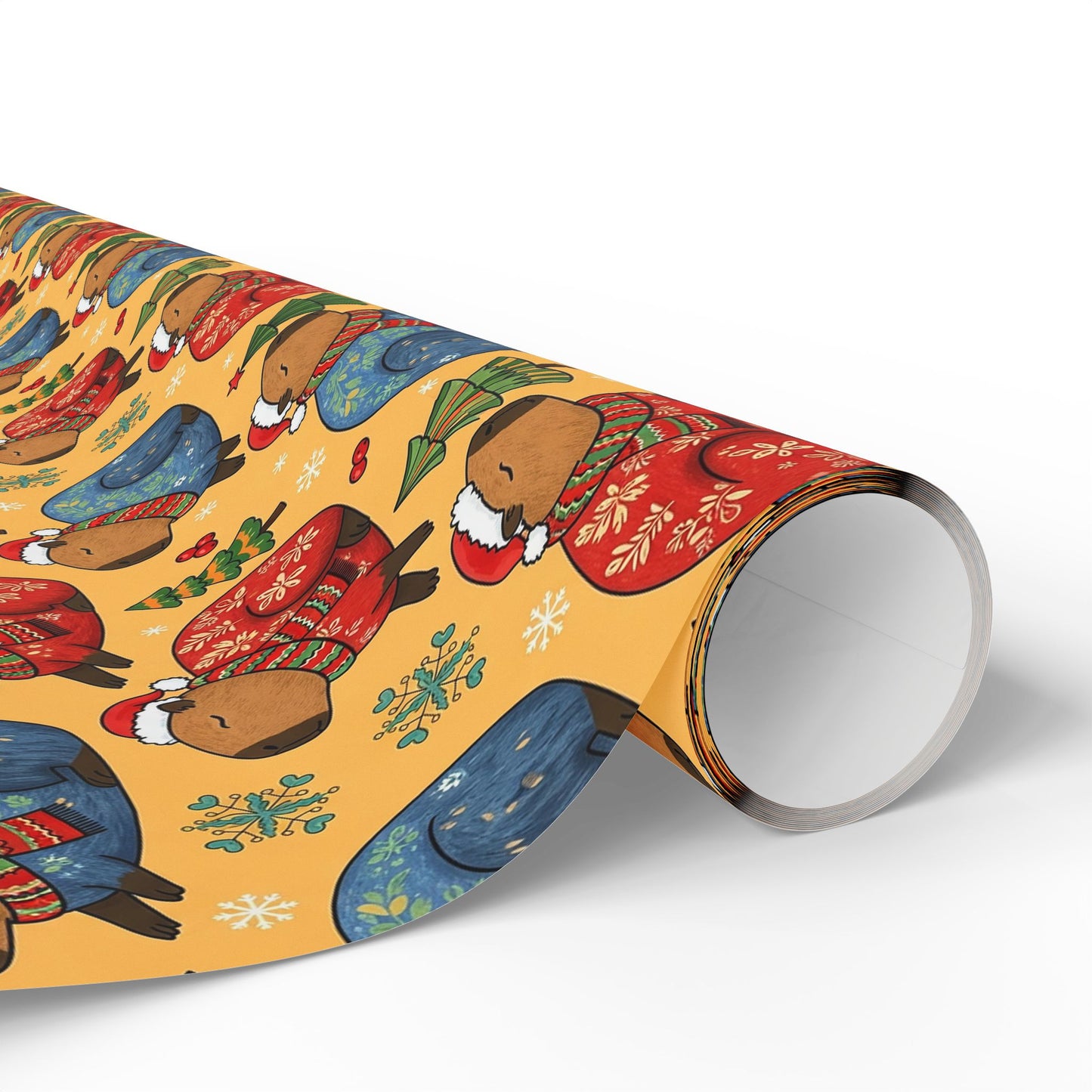Christmas Capybaras Wrapping Paper - Yellow