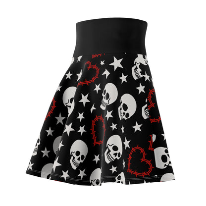 Gothic skater skirt with skull and heart print
Alternative punk fashion skirt with skull motif