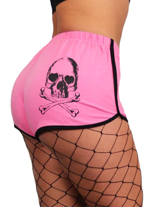 LOVELY BONES Skull Print Pink Shorts 