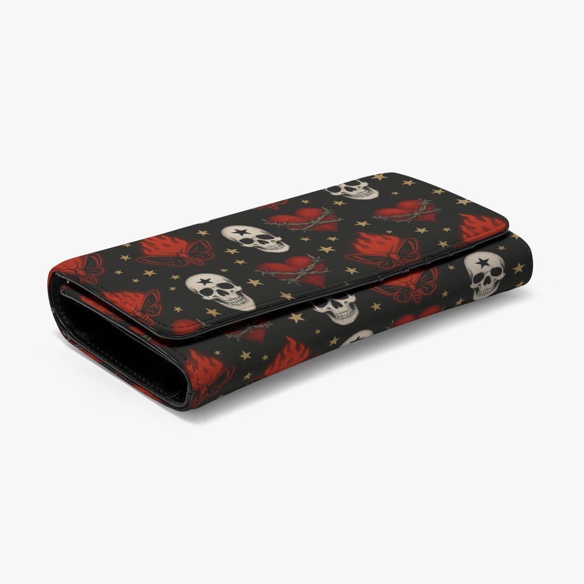 Starfall Skulls Clutch Wallet | Skulls + Cherries + Flames Print (Snap Closure)