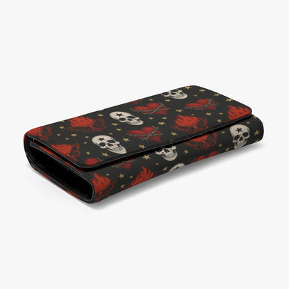 Starfall Skulls Clutch Wallet | Skulls + Cherries + Flames Print (Snap Closure)