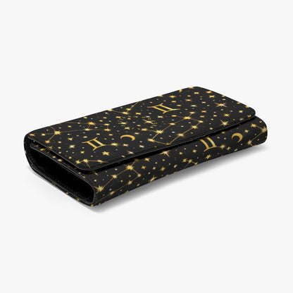 Gemini Starspell Clutch Wallet | Celestial Constellation Print (Gold on Black) | Snap Closure