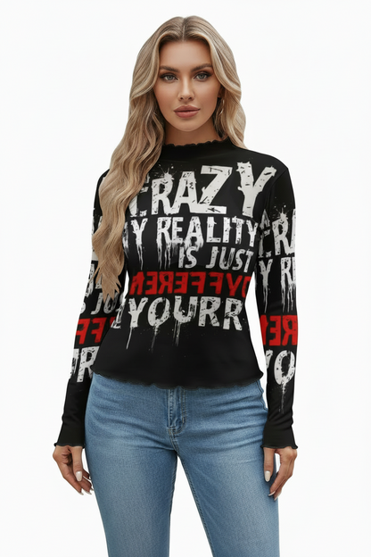 Midnight Rock Heart Mock Neck Mesh Top
