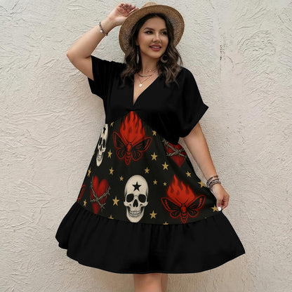 Starfall Skulls Babydoll Dress — Gothic Statement Silhouette