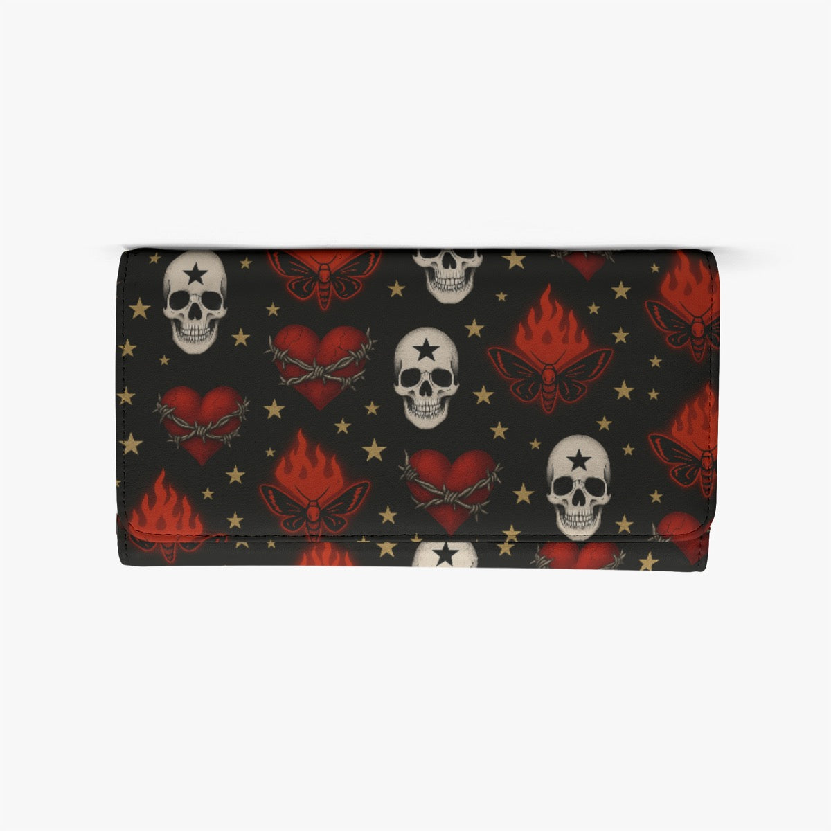 Starfall Skulls Clutch Wallet | Skulls + Cherries + Flames Print (Snap Closure)