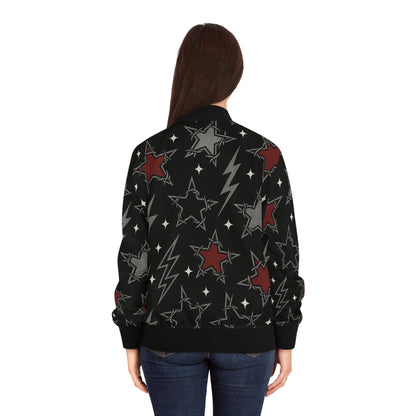 Voidstar gothic bomber jacket with cosmic star motif
Alternative fashion bomber jacket in star pattern
Edgy punk rock bomber jacket with celestial gothic design
