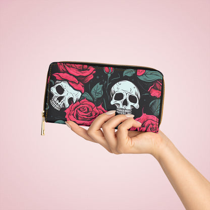 Cartera con cremallera de calavera punk rosa