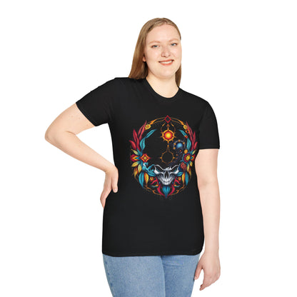 Camiseta gráfica "Atrévete a mirar" con calavera