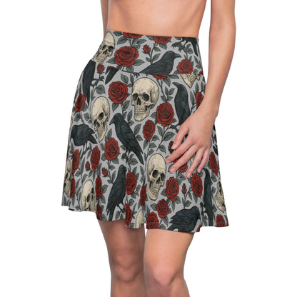Gothic skater skirt with raven design
Alternative fashion skirt with bird and skull motif