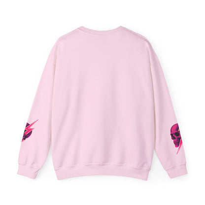 Gothic crewneck sweatshirt with skull and lightning graphic
Unisex punk rock sweatshirt in gothic streetwear style
Alternative fashion sweatshirt with edgy skull print