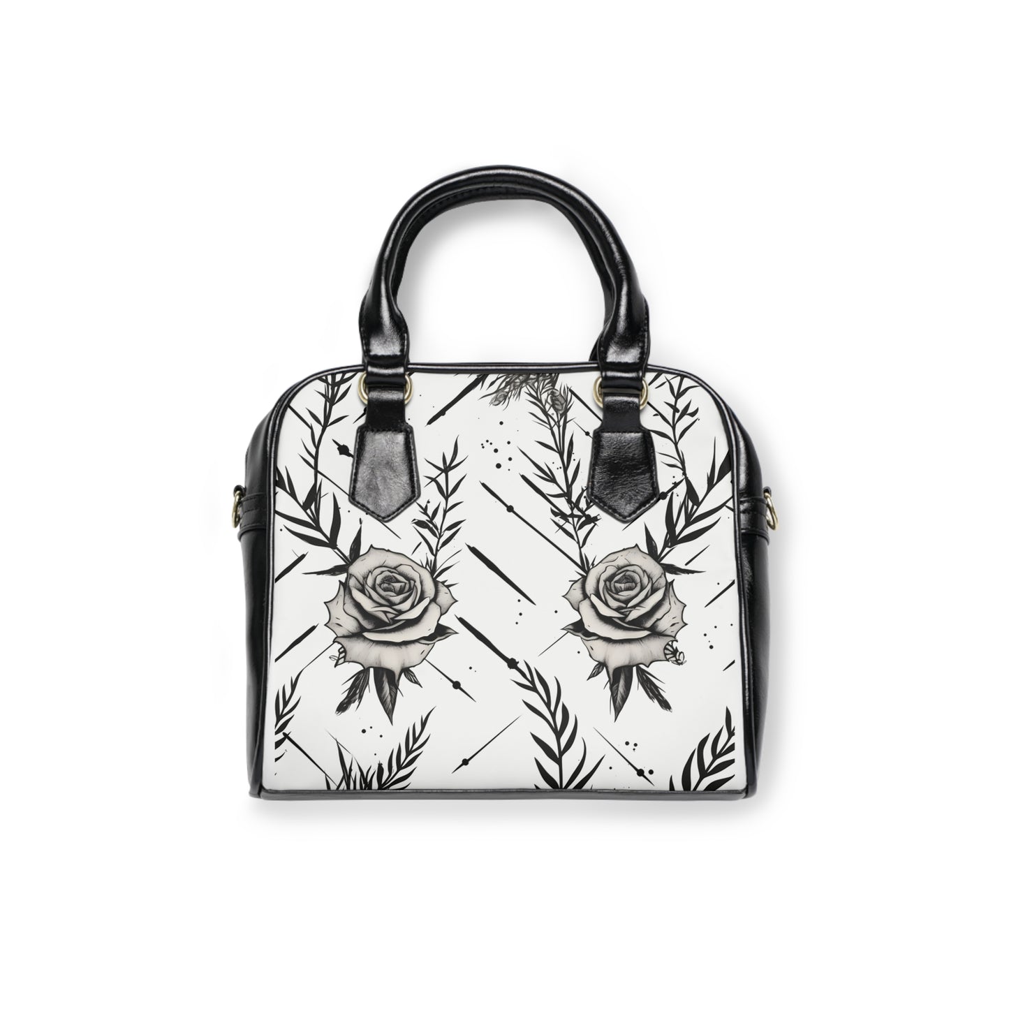 Gothic shoulder bag with thorned rose design - alternative fashion handbag featuring dark floral pattern with edgy thorns and romantic blossoms