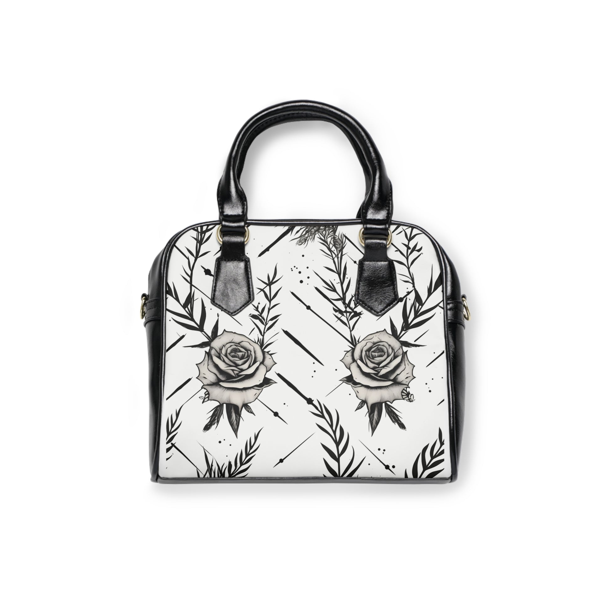 Gothic shoulder bag with thorned rose design - alternative fashion handbag featuring dark floral pattern with edgy thorns and romantic blossoms