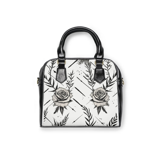 Gothic shoulder bag with thorned rose design - alternative fashion handbag featuring dark floral pattern with edgy thorns and romantic blossoms