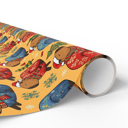 Christmas Capybaras Wrapping Paper - Yellow