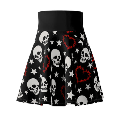 Gothic skater skirt with skull and heart print
Alternative punk fashion skirt with skull motif
