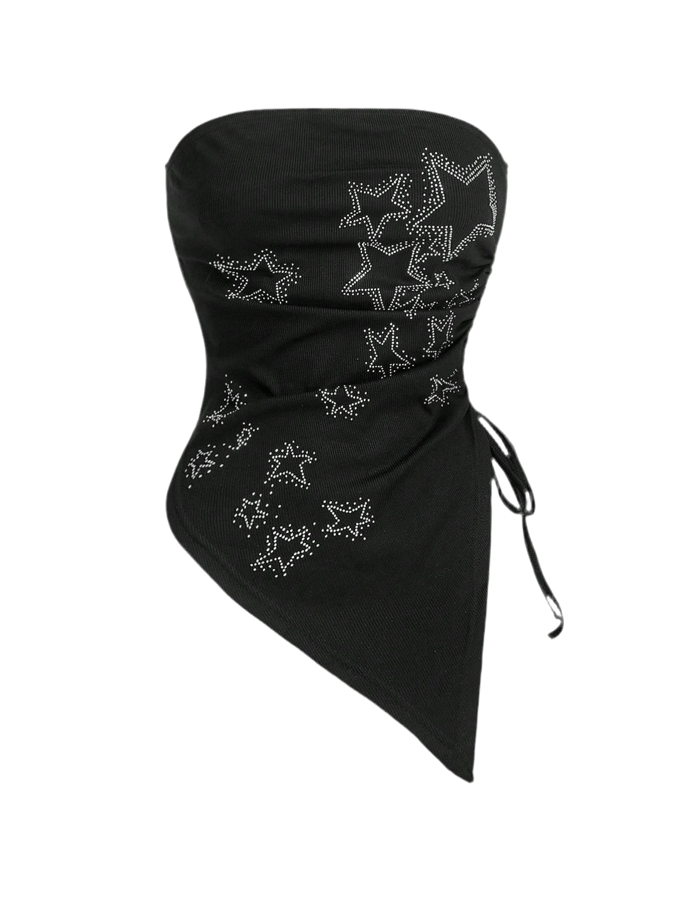 Grunge punk asymmetrical top - alternative festival fashion featuring rhinestone stars and inclusive sizing S-5XL