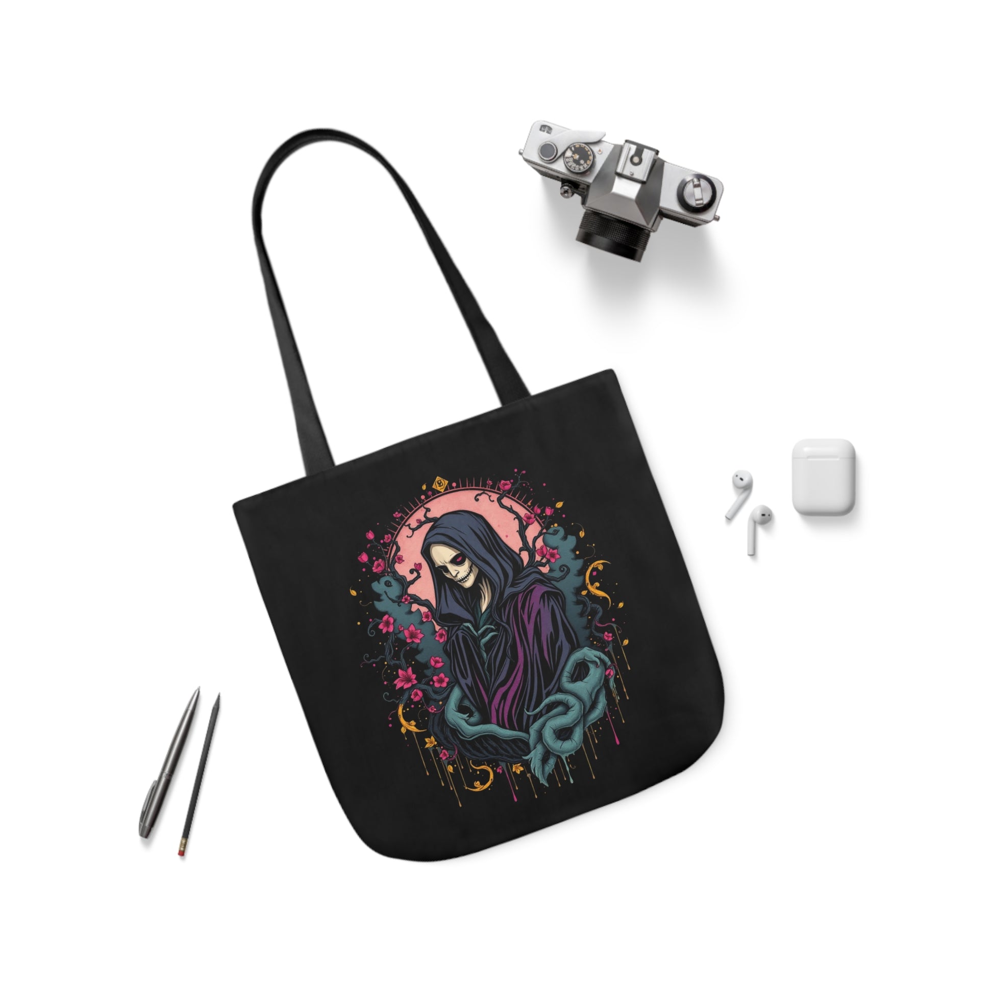 Gothic wraith tote bag with ethereal design - alternative fashion accessory featuring mystical dark fantasy artwork and spacious interio