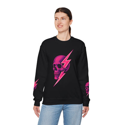 Gothic crewneck sweatshirt with skull and lightning graphic
Unisex punk rock sweatshirt in gothic streetwear style
Alternative fashion sweatshirt with edgy skull print