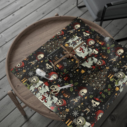 Deck The Halls With Little Skulls In Black Holiday Wrapping Paper In Black - Pack of 10