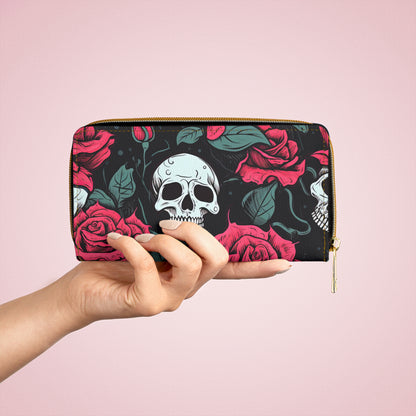 Cartera con cremallera de calavera punk rosa
