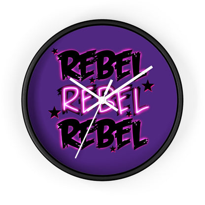 Rock and roll inspired wall clock with REBEL text - music lover's home decor featuring bold design and modern style