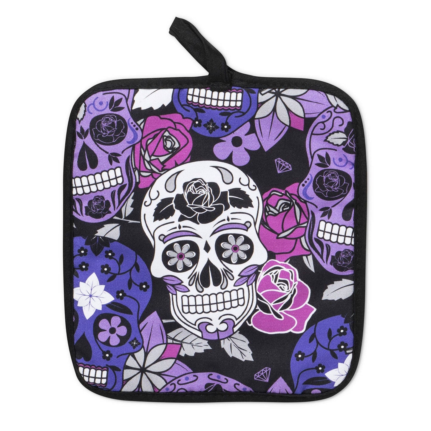 Lilac Sugar Skull Oven Mitts And Potholder Set