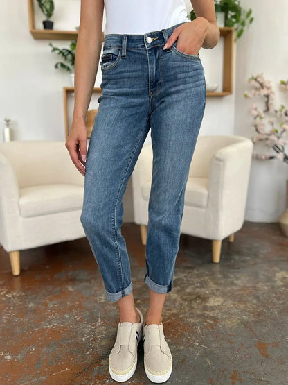 Full Size/Plus Size Cuffed Hem Slim Judy Blue Jeans
