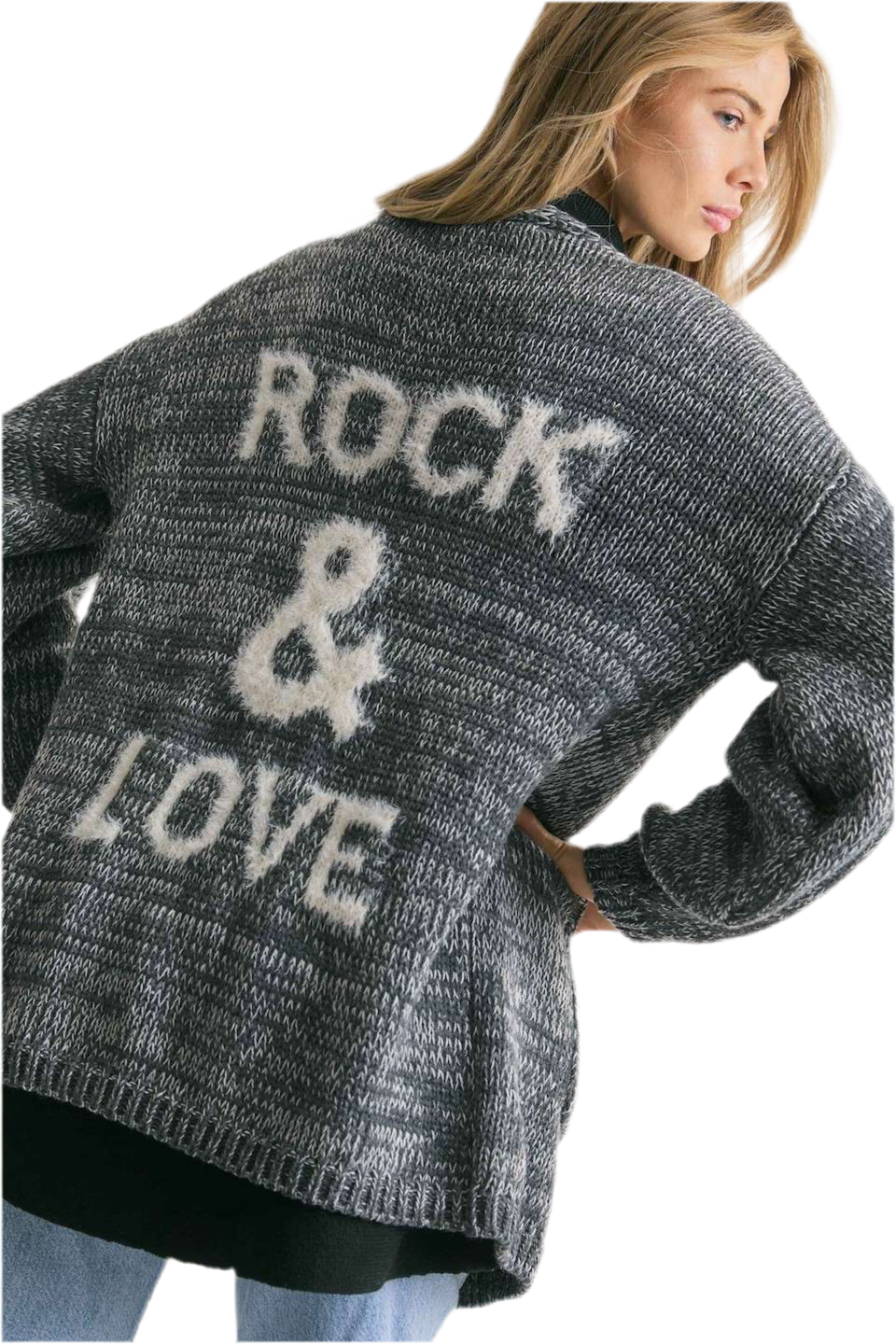 Long sleeve gothic knit cardigan in open-front style
Relaxed fit knit cardigan for punk rock layering
Alternative fashion cardigan in oversized gothic design