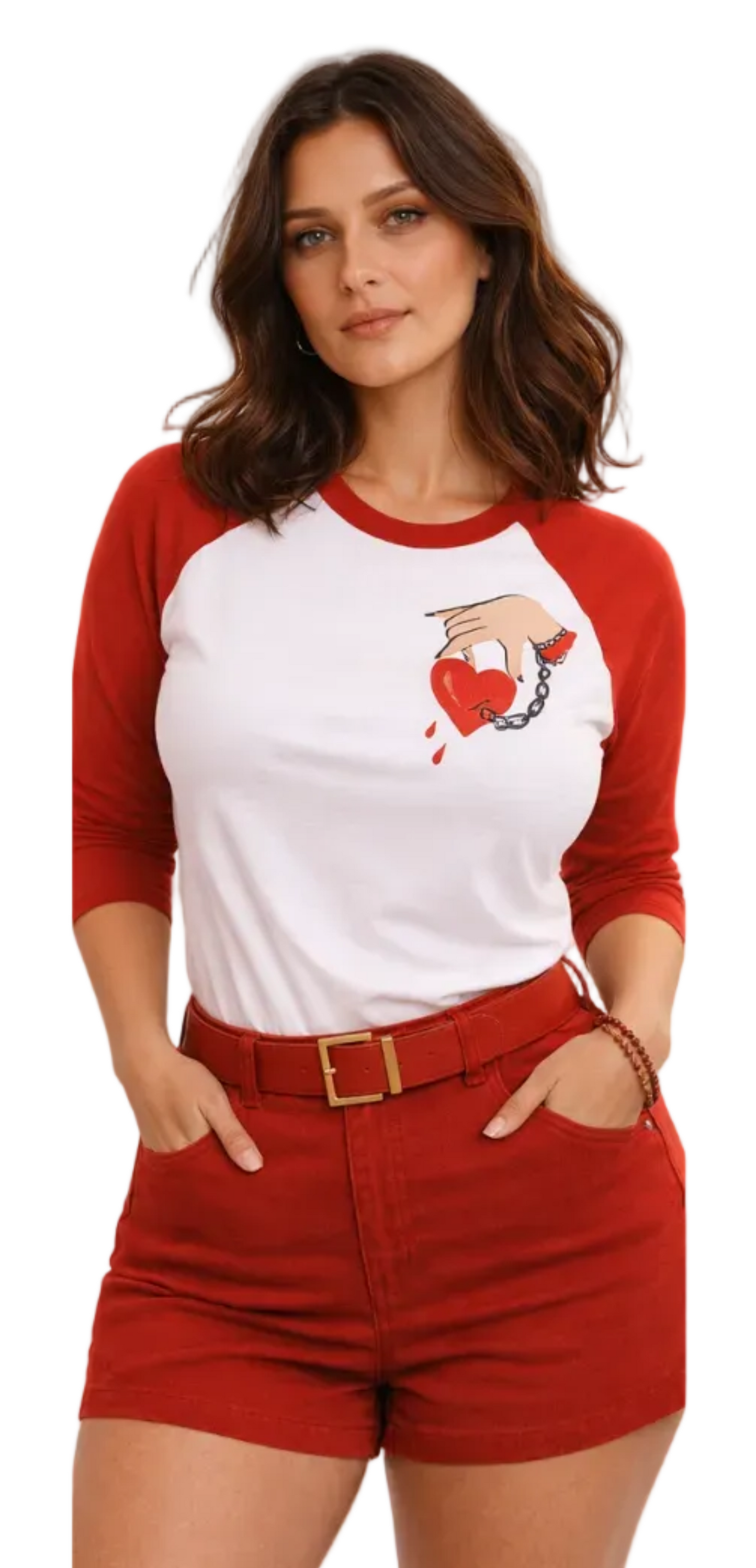 Captive Heart Raglan Tee in Natural / Red