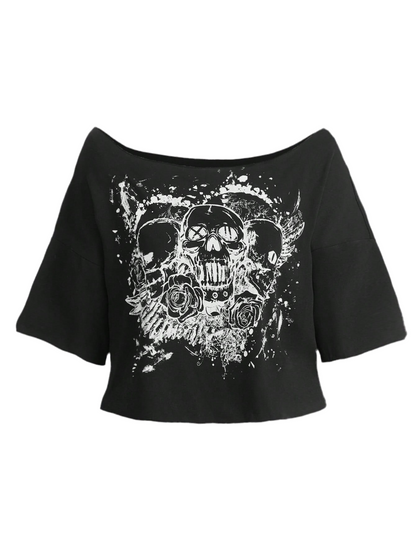 Red and black gothic skull t-shirt with crowned skull graphic

Alternative off shoulder fashion t-shirt with gothic skull design