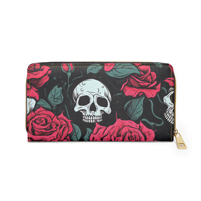 Cartera con cremallera de calavera punk rosa