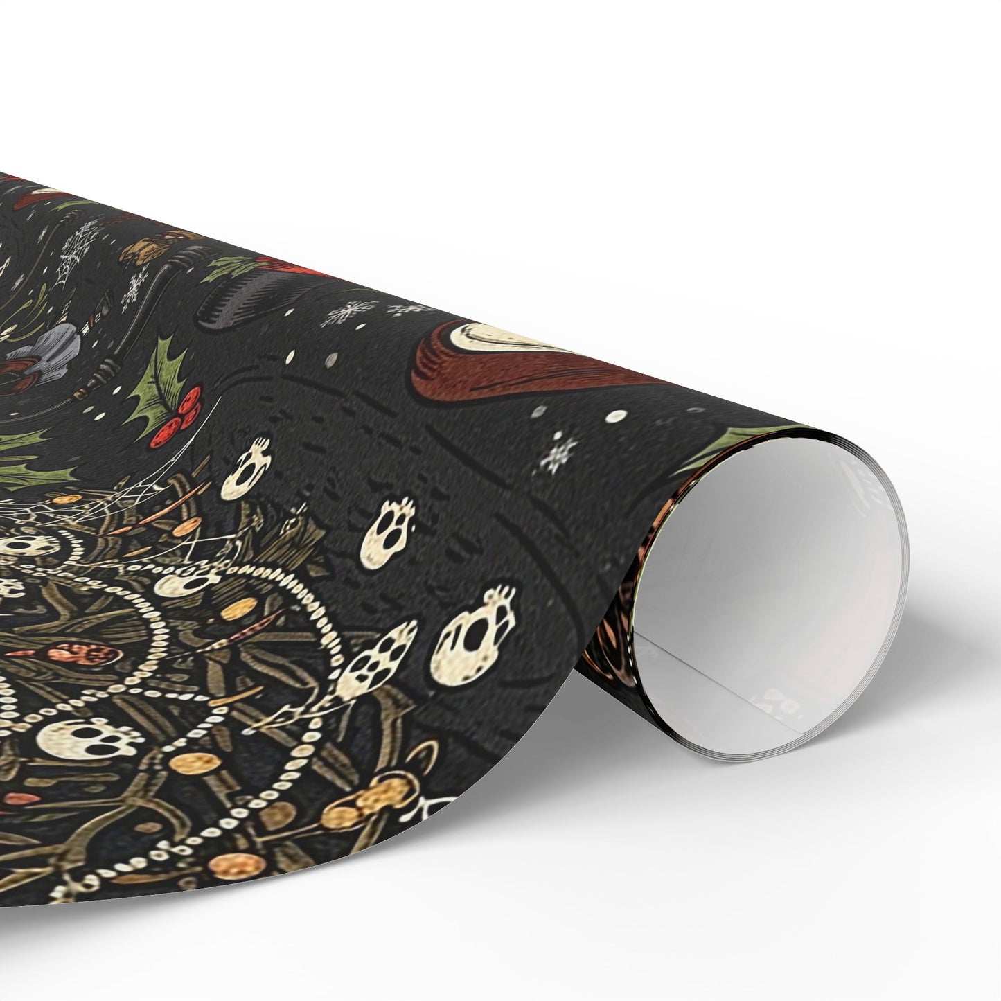 Deck The Halls With Little Skulls In Black Holiday Wrapping Paper In Black - Pack of 10