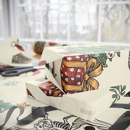 Deck The Halls With Little Skulls In Beige Holiday Gift Wrapping Paper
