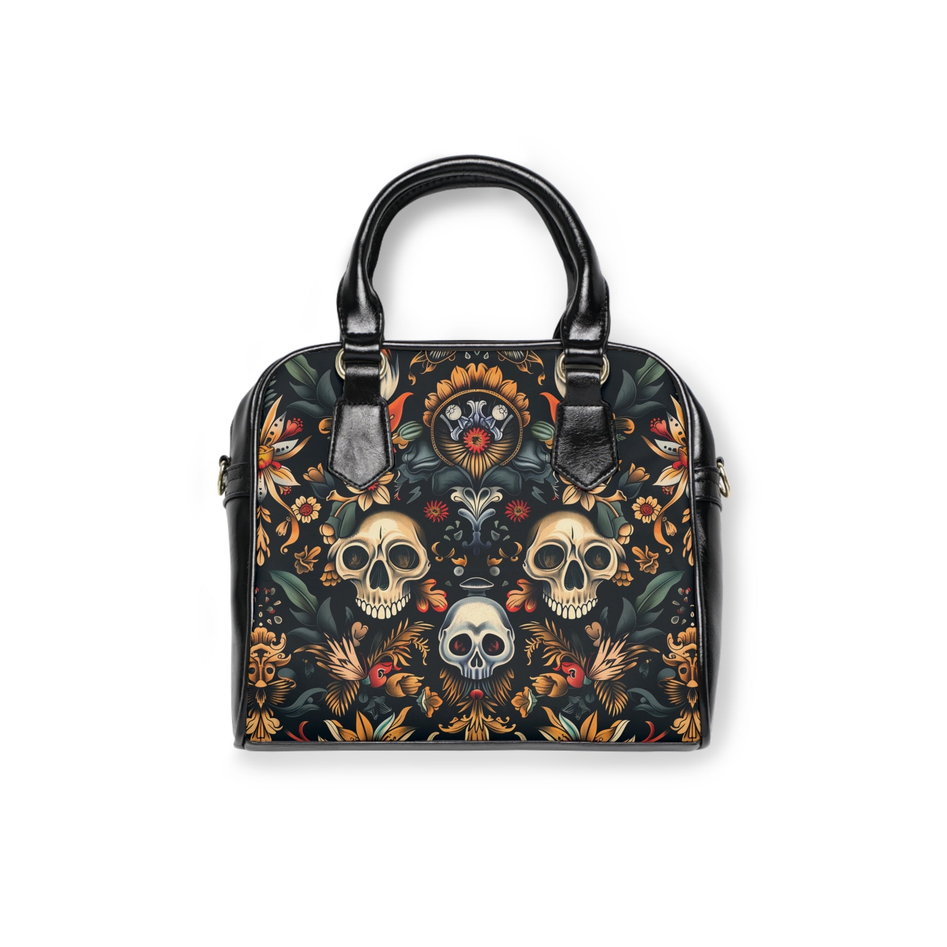 Gothic shoulder bag with skeleton design - alternative fashion handbag featuring macabre bone pattern and dark elegant style