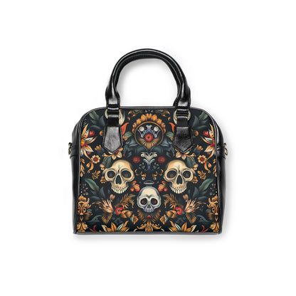 Gothic shoulder bag with skeleton design - alternative fashion handbag featuring macabre bone pattern and dark elegant style
