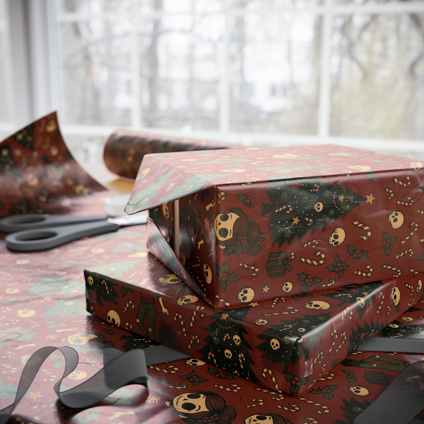 'Miss Sleigh' Gothmas Rebel Skull Gift Wrapping Paper
