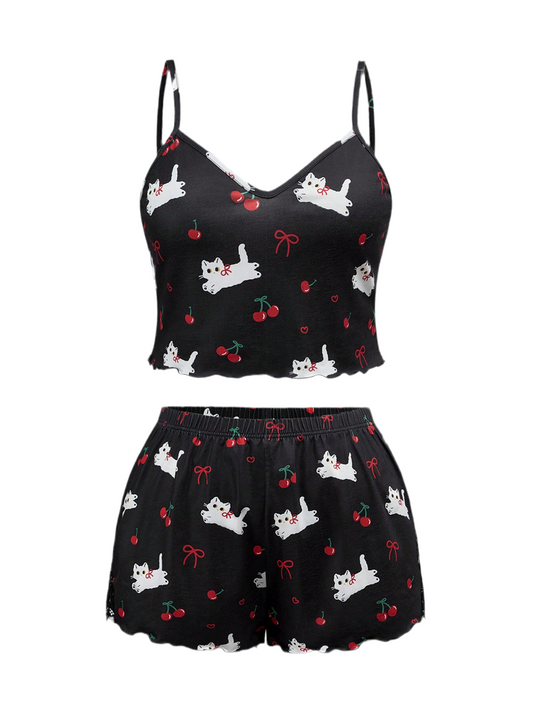 Cherry Kitty Bow Loungewear Set