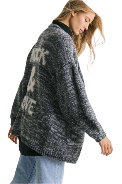 Long sleeve gothic knit cardigan in open-front style
Relaxed fit knit cardigan for punk rock layering
Alternative fashion cardigan in oversized gothic design