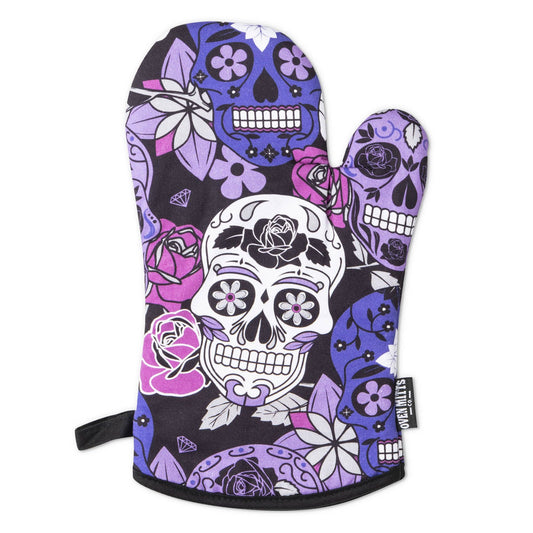 Lilac Sugar Skull Oven Mitts And Potholder Set