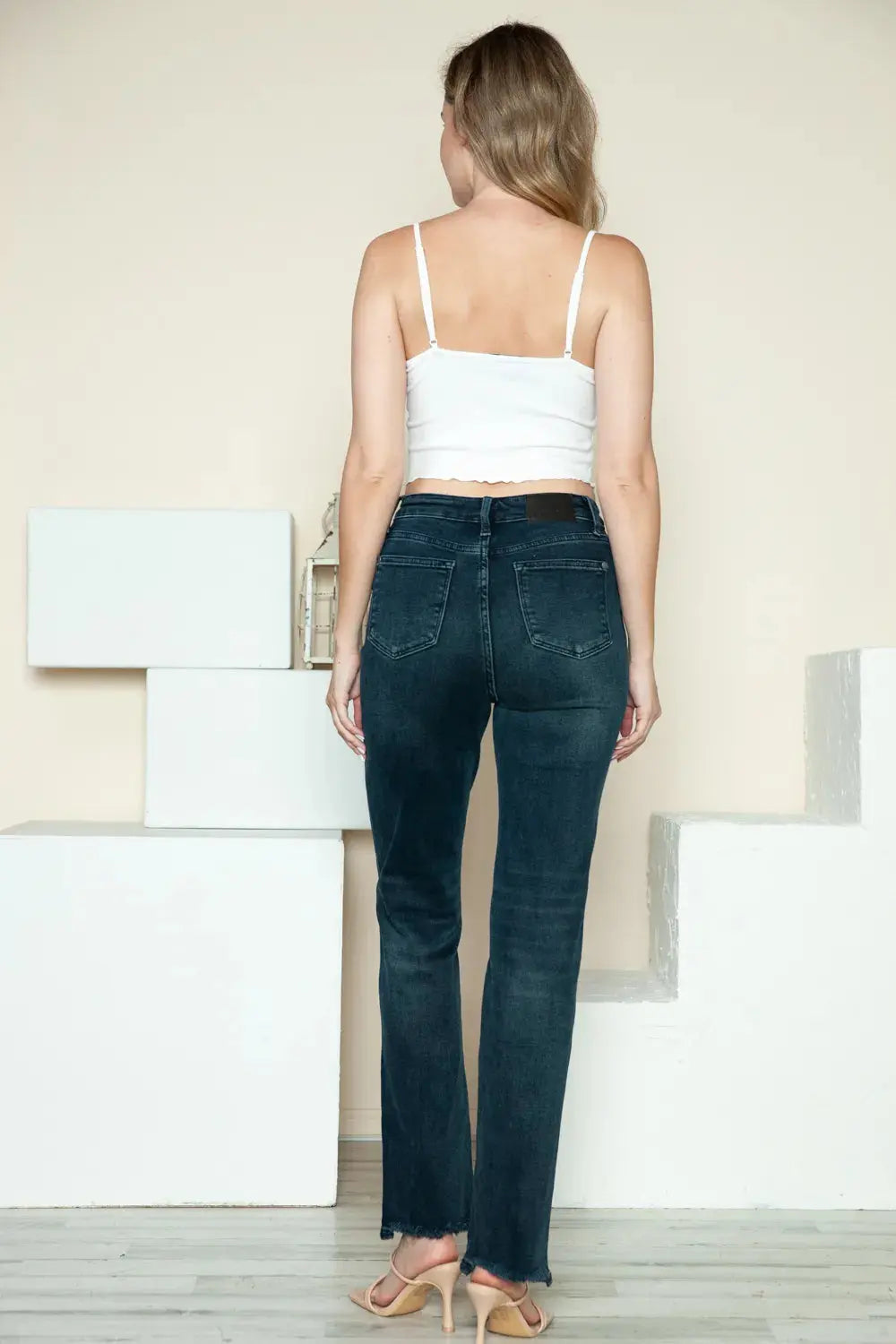 Plus Size Button Fly Hem Destroy Straight Leg Judy Blue Jeans Li