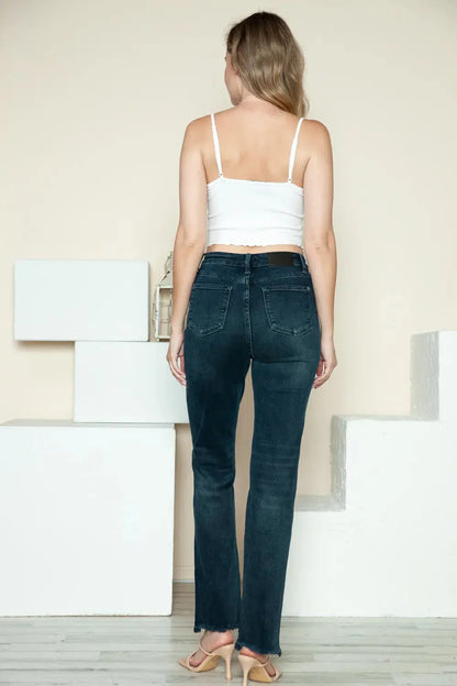 Plus Size Button Fly Hem Destroy Straight Leg Judy Blue Jeans Li