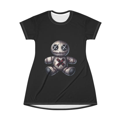 Gothic voodoo doll sleep shirt in dark design - mystical alternative loungewear featuring occult pattern and inclusive sizing S-5XL