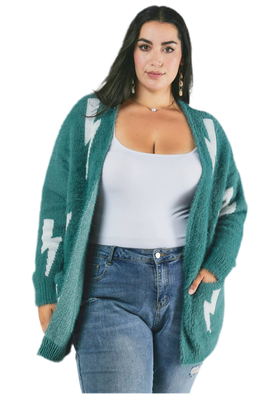 Longline printed gothic cardigan with oversized fit
Grunge-inspired knit cardigan with allover print
Alternative fashion open-front cardigan in gothic style