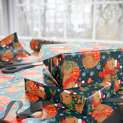 Christmas Capybara Wrapping Paper — Blue Holiday Animal Gift Wrap